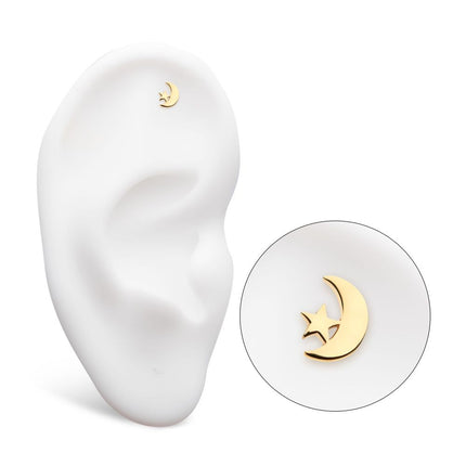 Invictus 14kt Yellow Gold Threadless with Crescent Moon & Star Top