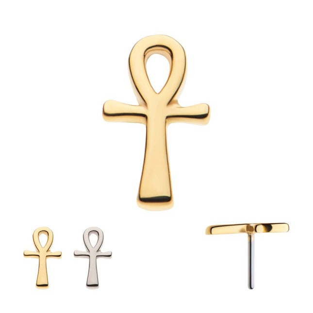 Invictus 14Kt Gold Threadless with Ankh Egyptian Cross Top