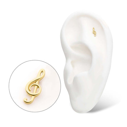 Invictus 14Kt Yellow Gold Threadless with G Clef Musical Symbol Top