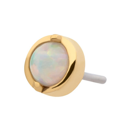 Invictus 14Kt Yellow Gold Threadless with 2-Prong Set White Opal Round Top