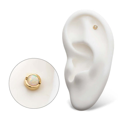 Invictus 14Kt Yellow Gold Threadless with 2-Prong Set White Opal Round Top