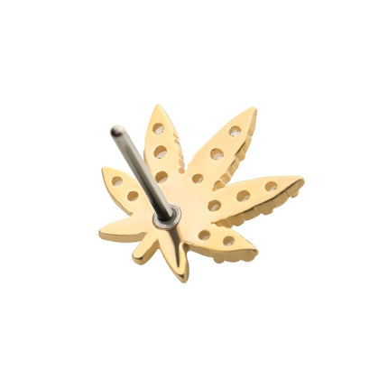 Invictus 14Kt Yellow Gold Threadless with Clear & Emerald CZ Pot Leaf Top