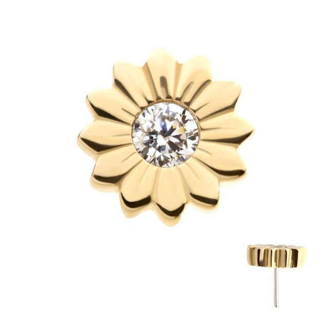 Invictus 14Kt Yellow Gold Threadless Bezel Set Gem/Opal Sunflower Top
