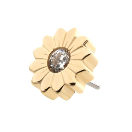 Invictus 14Kt Yellow Gold Threadless Bezel Set Gem/Opal Sunflower Top