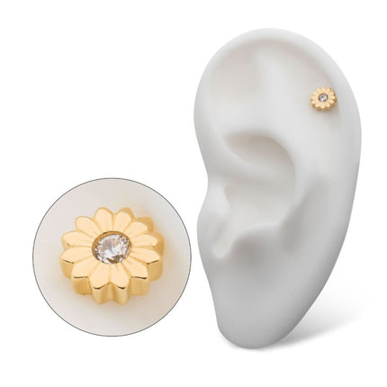 Invictus 14Kt Yellow Gold Threadless Bezel Set Gem/Opal Sunflower Top