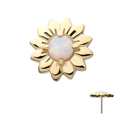 Invictus 14Kt Yellow Gold Threadless Prong Set Round White Opal Sunflower Top