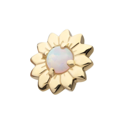 Invictus 14Kt Yellow Gold Threadless Prong Set Round White Opal Sunflower Top