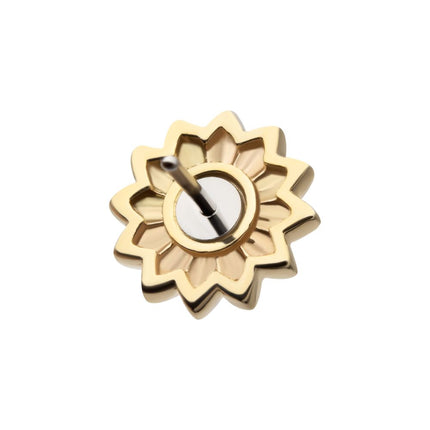 Invictus 14Kt Yellow Gold Threadless Prong Set Round White Opal Sunflower Top