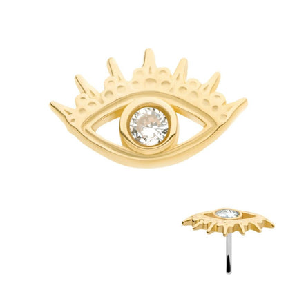 Invictus 14Kt Yellow Gold Threadless Bezel Set Gem/Opal Evil Eye Top