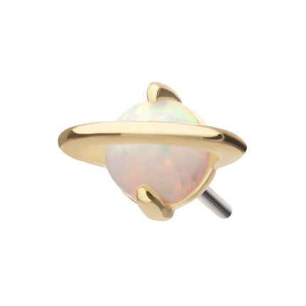 Invictus 14kt Yellow Gold Threadless Planet Top with Prong Set White Opal