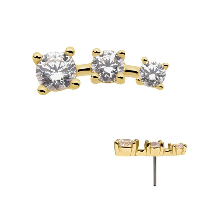 Invictus 14Kt Yellow Gold Threadless with Prong Set CZ 3-Cluster Top