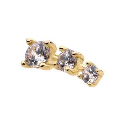 Invictus 14Kt Yellow Gold Threadless with Prong Set CZ 3-Cluster Top