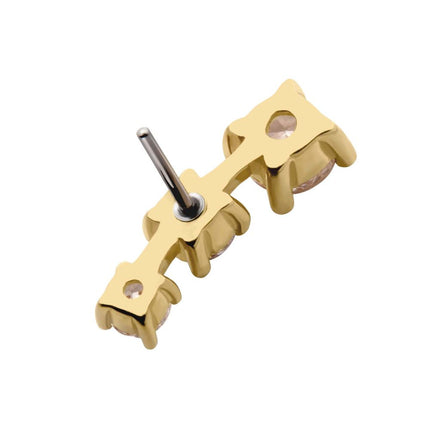 Invictus 14Kt Yellow Gold Threadless with Prong Set CZ 3-Cluster Top