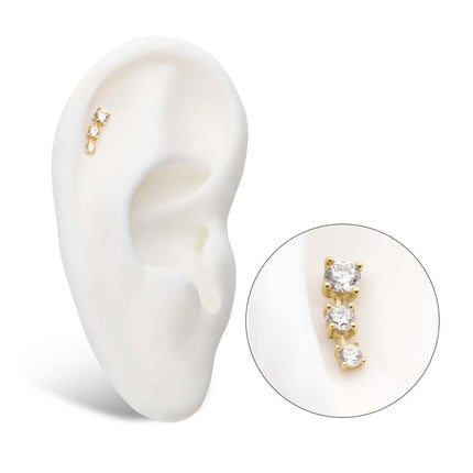 Invictus 14Kt Yellow Gold Threadless with Prong Set CZ 3-Cluster Top
