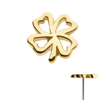 Invictus 14kt Yellow Gold Threadless with 4-Leaf Cut Out Clover Top