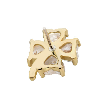 Invictus 14Kt Yellow Gold Threadless Prong Set Heart CZ Gem 4-Petal Clover Top