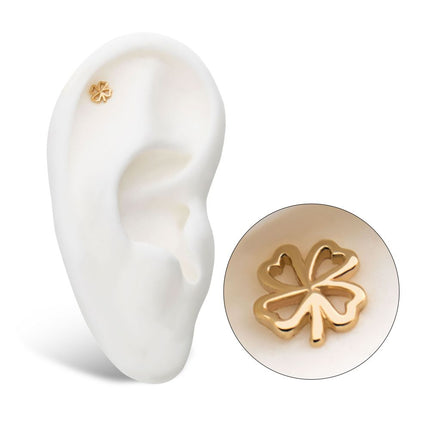 Invictus 14kt Yellow Gold Threadless with 4-Leaf Cut Out Clover Top