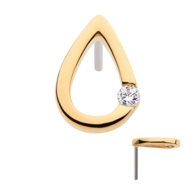 Invictus 14Kt Yellow Gold Threadless Bezel Set Round Gem Cut Out Teardrop Top