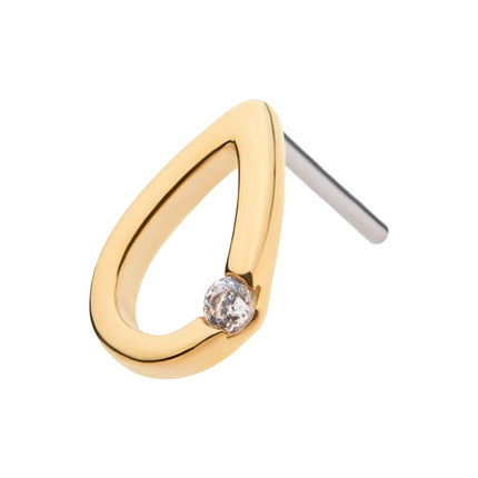 Invictus 14Kt Yellow Gold Threadless Bezel Set Round Gem Cut Out Teardrop Top