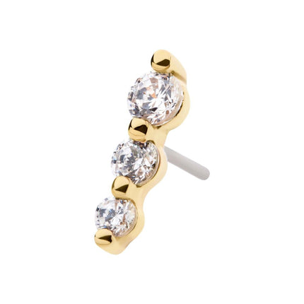 Invictus 14Kt Yellow Gold Threadless with Prong Set Round CZ 3-Cluster Top
