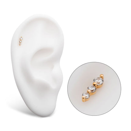 Invictus 14Kt Yellow Gold Threadless with Prong Set Round CZ 3-Cluster Top