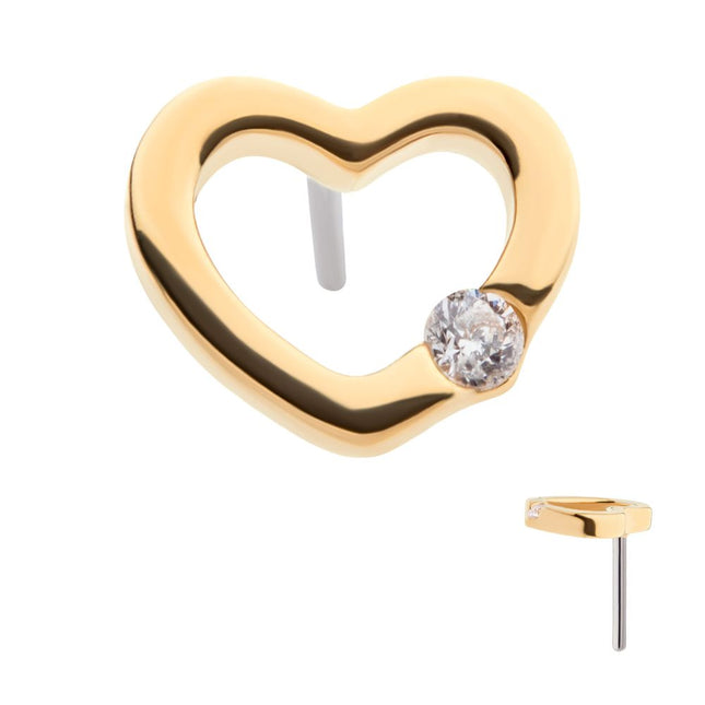 Invictus 14Kt Yellow Gold Threadless Bezel Set Round Gem Cut Out Heart Top