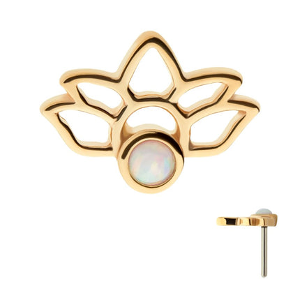 Invictus 14Kt Yellow Gold Threadless Bezel Set Round Opal Lotus Top
