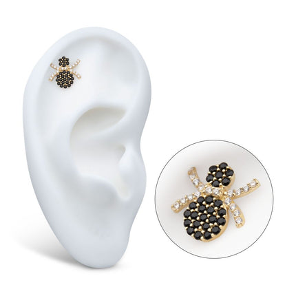 Invictus 14Kt Yellow Gold Threadless Pave Set Full Clear and Black Gem Spider Top