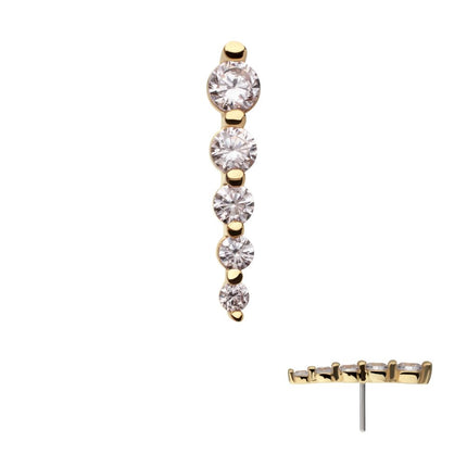 Invictus 14Kt Yellow Gold Threadless Graduated Prong Set Round Gem 5-Cluster Top