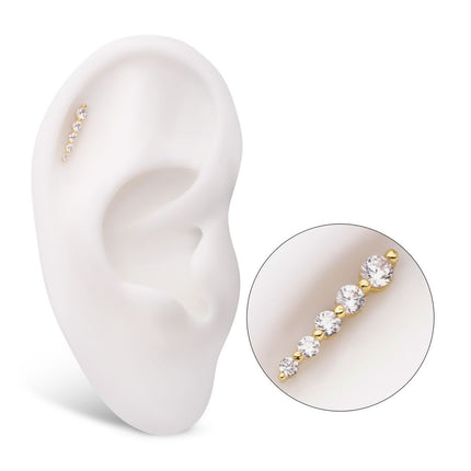 Invictus 14Kt Yellow Gold Threadless Graduated Prong Set Round Gem 5-Cluster Top