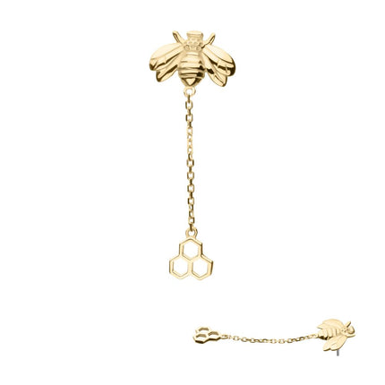 Invictus 14kt Yellow Gold Threadless Honeycomb Top with Bee Chain Dangle