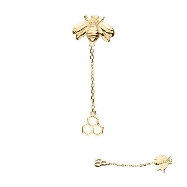 Invictus 14kt Yellow Gold Threadless Honeycomb Top with Bee Chain Dangle