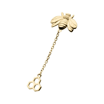 Invictus 14kt Yellow Gold Threadless Honeycomb Top with Bee Chain Dangle