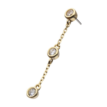 Invictus 14Kt Yellow Gold Threadless Triple Bezel Set Round Gem Dangle Top