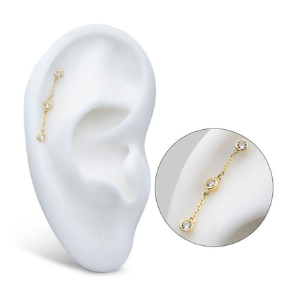 Invictus 14Kt Yellow Gold Threadless Triple Bezel Set Round Gem Dangle Top