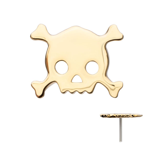 Invictus 14Kt Yellow Gold Threadless Polished Finish Skulls and Crossbones Top