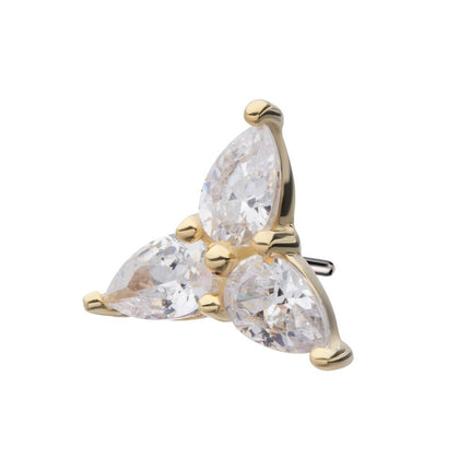 Invictus 14Kt Yellow Gold Threadless Prong Set Teardrop Gem Trinity Top