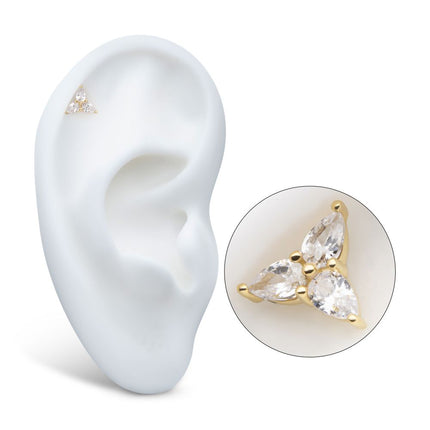 Invictus 14Kt Yellow Gold Threadless Prong Set Teardrop Gem Trinity Top
