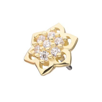 Invictus 14Kt Yellow Gold Threadless Pave Set 7-Gem Mandala Flower Top