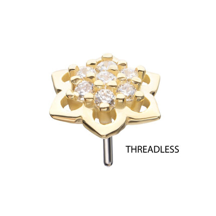 Invictus 14Kt Yellow Gold Threadless Pave Set 7-Gem Mandala Flower Top