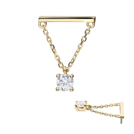 Invictus 14Kt Yellow Gold Threadless Bar Top with 4-Prong Gem Dangle