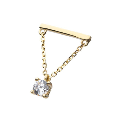 Invictus 14Kt Yellow Gold Threadless Bar Top with 4-Prong Gem Dangle