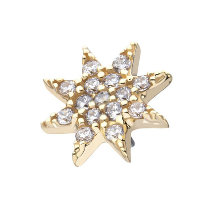 Invictus 14Kt Yellow Gold Threadless Pave Set Gem Octagram Star Top