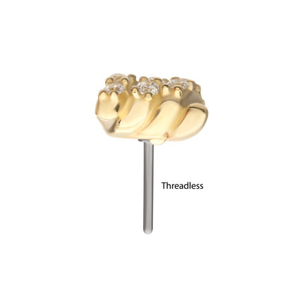 Invictus 14Kt Yellow Gold Threadless Pave Set Gem Barbed Wire Knot Top