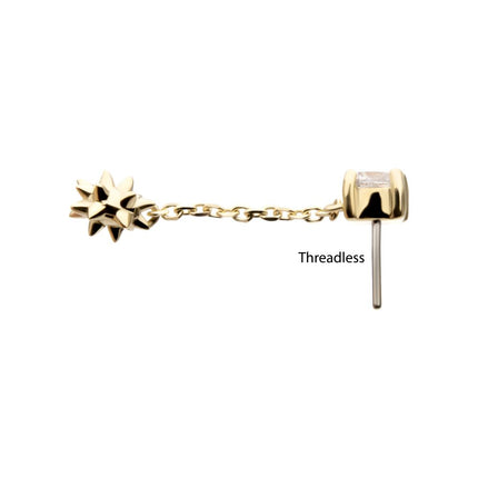 Invictus 14Kt Gold Threadless Prong Set Gem Top with Mace Ball Dangle