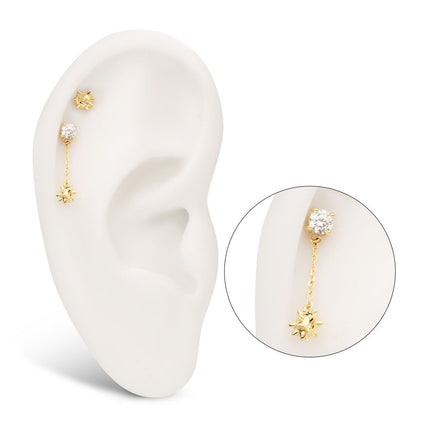 Invictus 14Kt Gold Threadless Prong Set Gem Top with Mace Ball Dangle