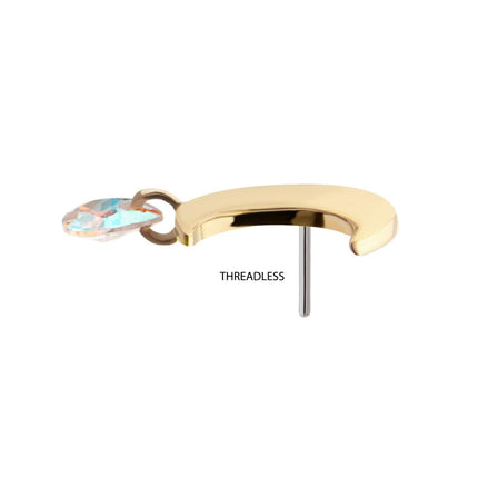 Invictus 14Kt Yellow Gold Threadless Crescent Moon Top with Invisible Set Pear Gem Dangle