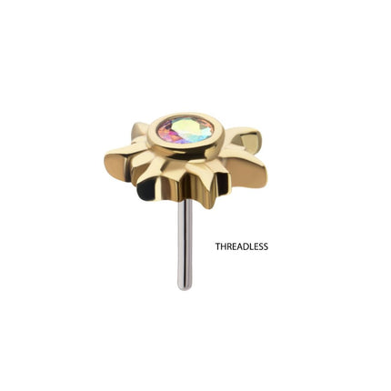 Invictus 14Kt Yellow Gold Threadless Round Bezel Set Gem Sunburst Top