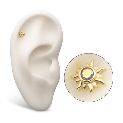 Invictus 14Kt Yellow Gold Threadless Round Bezel Set Gem Sunburst Top