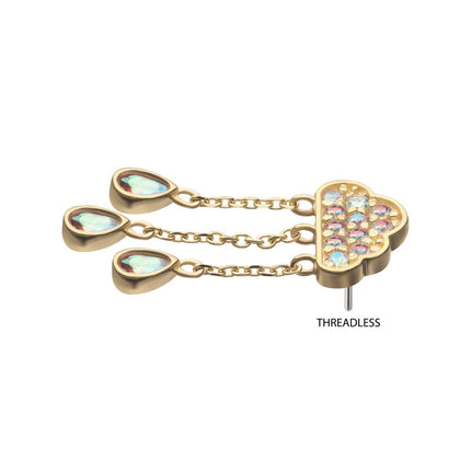 Invictus 14Kt Yellow Gold Threadless Pave Round Gem Cloud Top with Bezel Pear Trio Dangle
